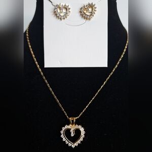 Elegant Gold Heart Pendant Necklace & Earring Set